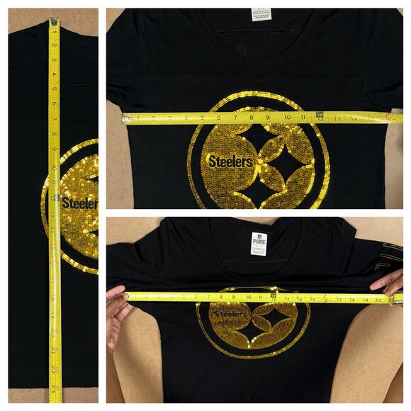 Victoria’s Secret PINK NFL Pittsburgh Steelers Sequin Tee Black T Shirt Small VS - Picture 10 of 16